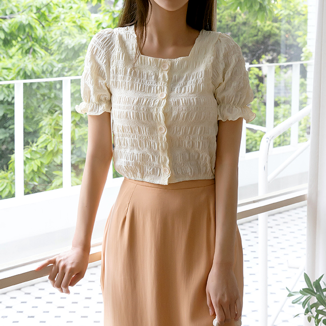 (BL-3595) Button Crop Blouse