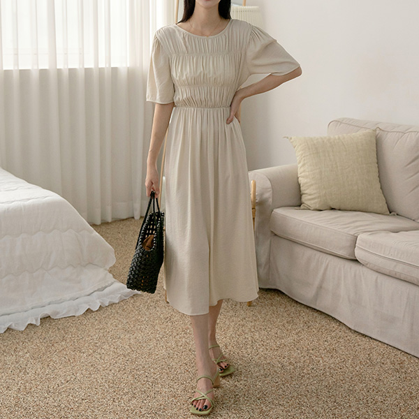 (OP-5176) Feminine shirring front one-piece