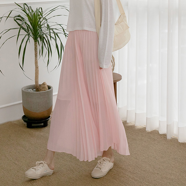 (SK-3987) Light Maxi Pleated Banding Skirt