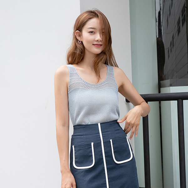 (T-5471) Net sleeveless knit