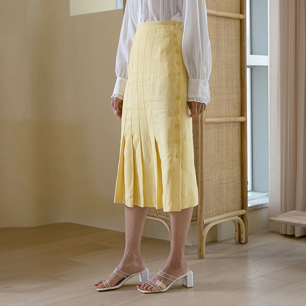 (SK-4059) Linen Pleated Midi Skirt