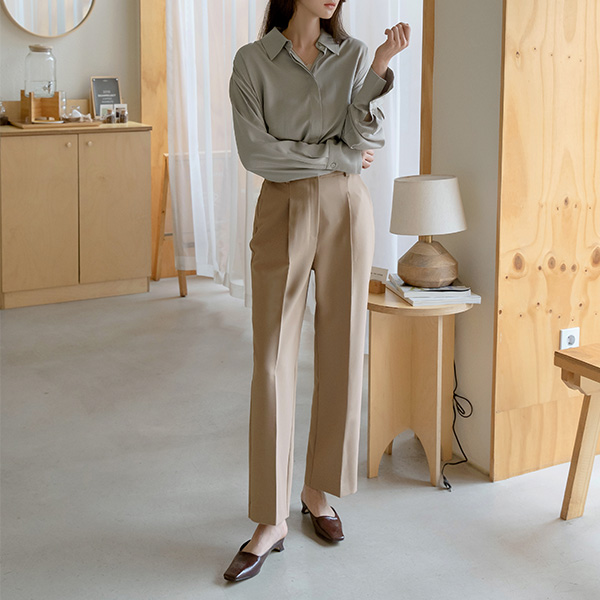 (PT-4204) Solid One-Tuck Set-Up Pants