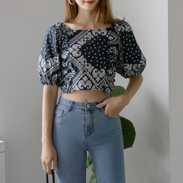 (BL-3651)Paisley Crop Blouse