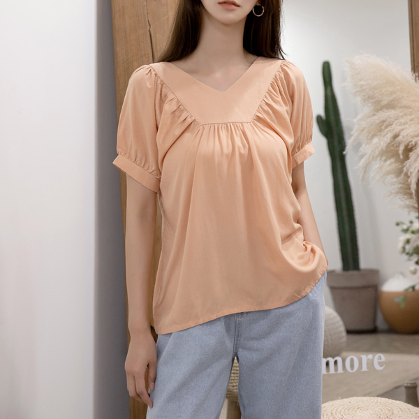(BL-3663)Volume V-neck Blouse