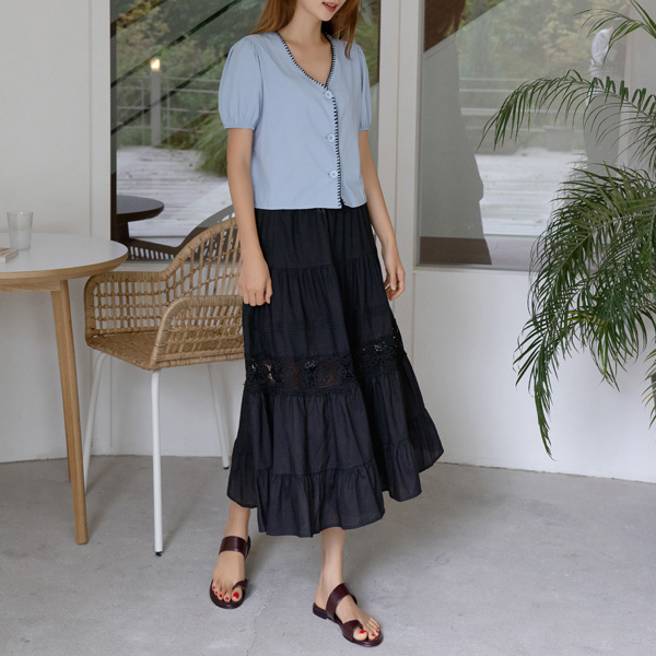 (SK-4039) Lace Mix Banding Skirt