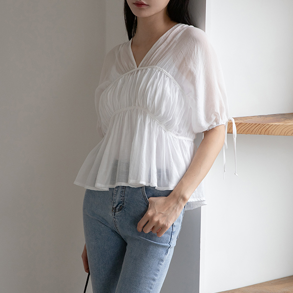 (BL-3664) Light shirring string blouse
