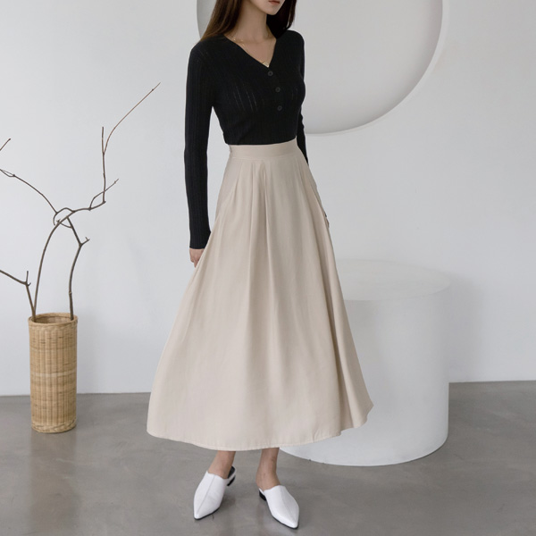 (SK-4035) Flare Long Back Banding Skirt