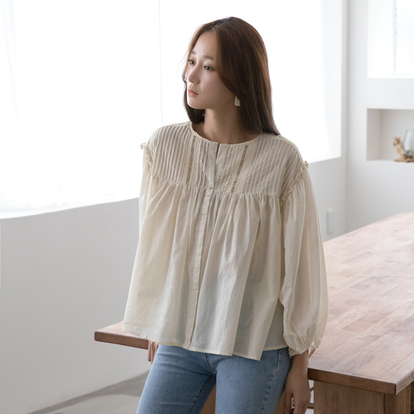 (BL-3665) Lace Mixed Blouse