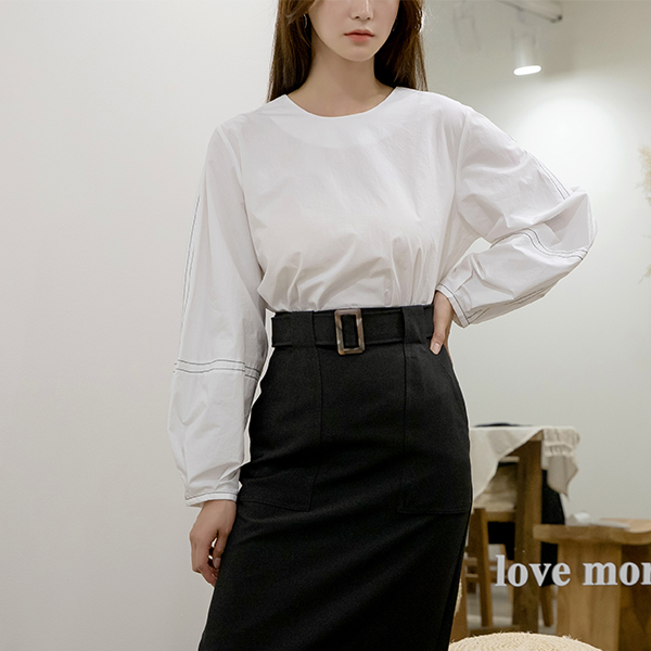 (BL-3571)Stitched Volume Sleeve Blouse