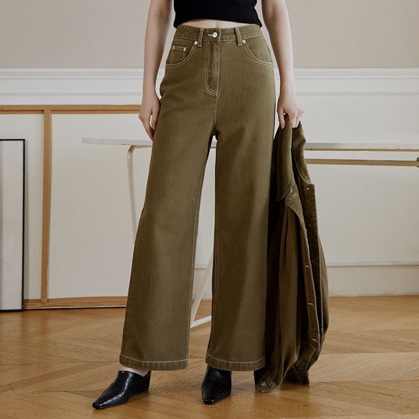 (PT-4206) Long Wide Set-up Denim Pants