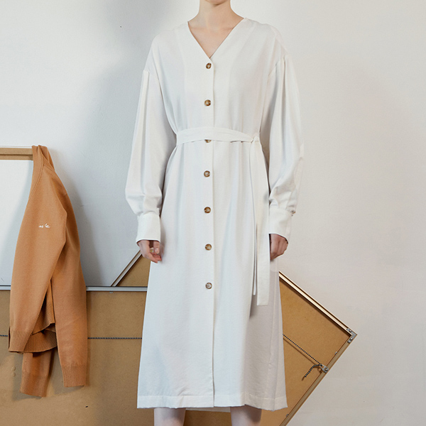 (OP-5106) V-neck volume sleeve shirt one-piece S