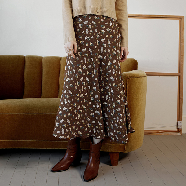 (SK-3975)Floral Banding Flare Skirt