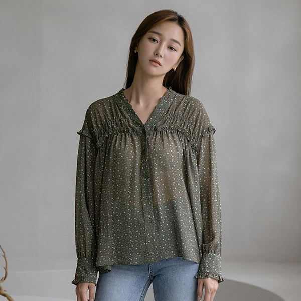(BL-3578) Frill Floral Blouse