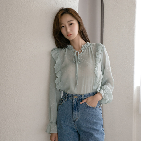 (BL-3580) Metal Shirring Blouse