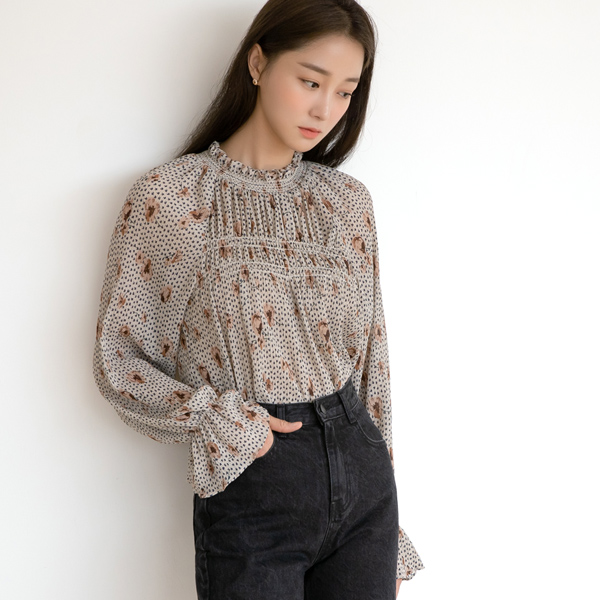 (BL-3574)Floral Smoking Blouse
