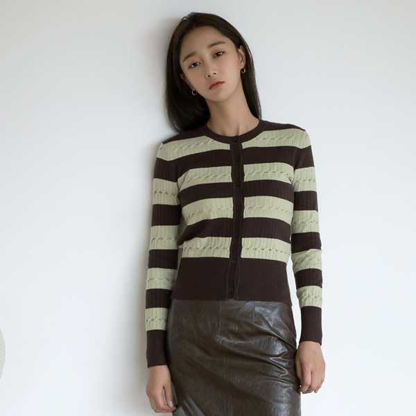 (CD-1521) Striped Cable Knit Cardigan