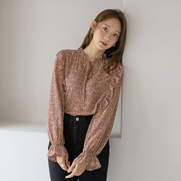 (BL-3581) Vintage shirring blouse