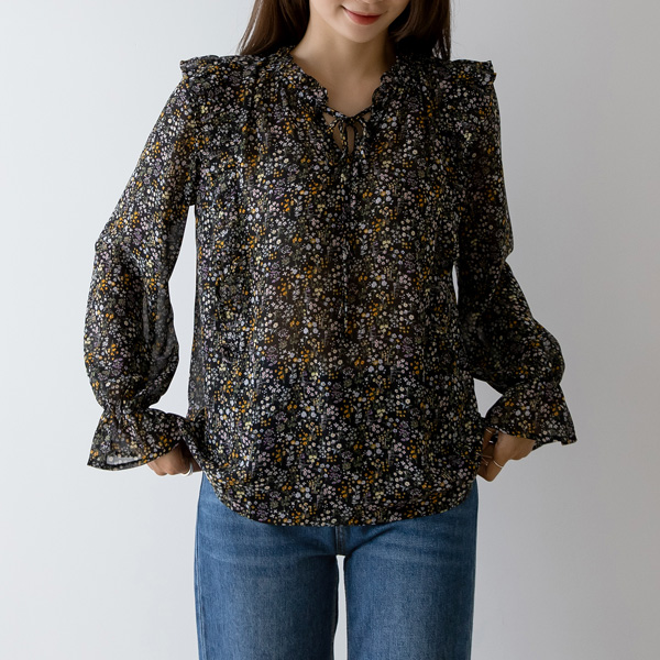 (BL-3669)Floral shirring blouse