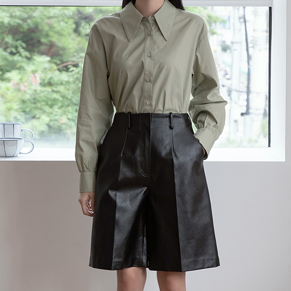 (PT-4203)Eco Leather Half Pants