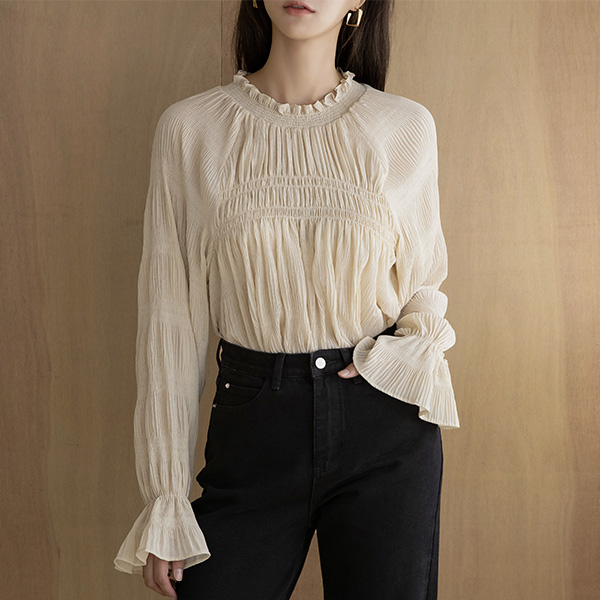 (BL-3584)Smoking pleated blouse