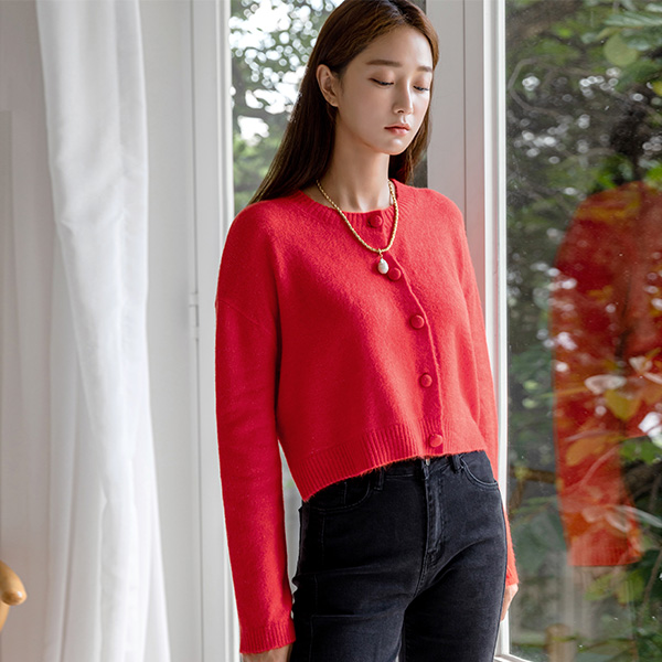 (CD-1522) Round Neck Crop Knit Cardigan
