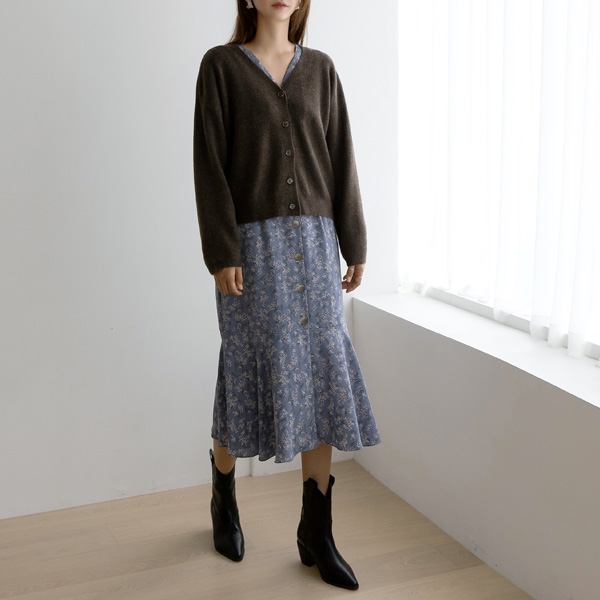 (CD-1523) V-neck overfit knit cardigan