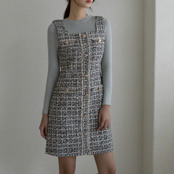 (OP-5117) Tweed Layered Mini One Piece