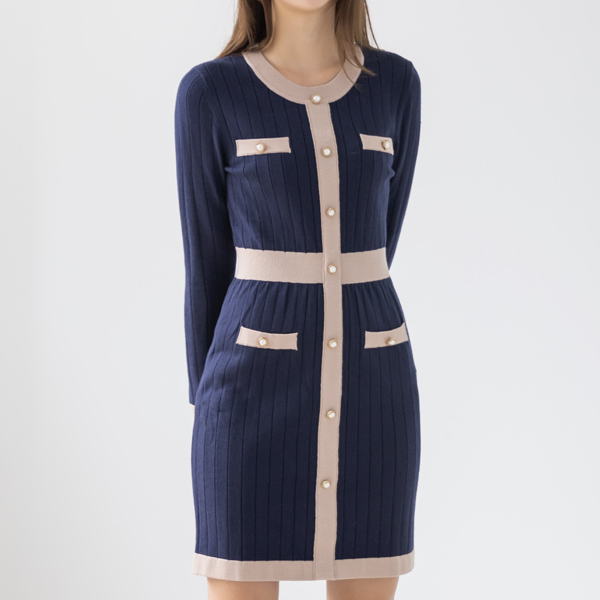 (OP-5119) Color blocking rib knit one-piece