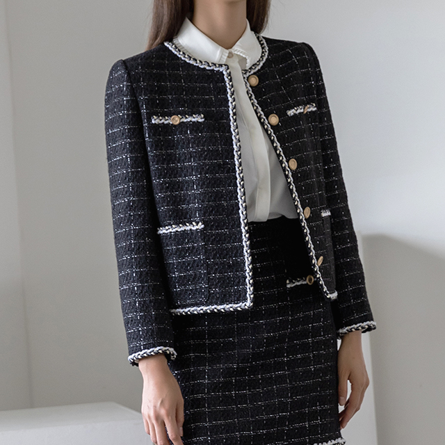 (JK-2249) Line Point Tweed Set-up Jacket