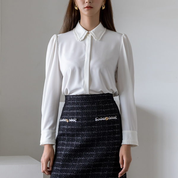 (BL-3582) Pleated Collar Feminine Blouse