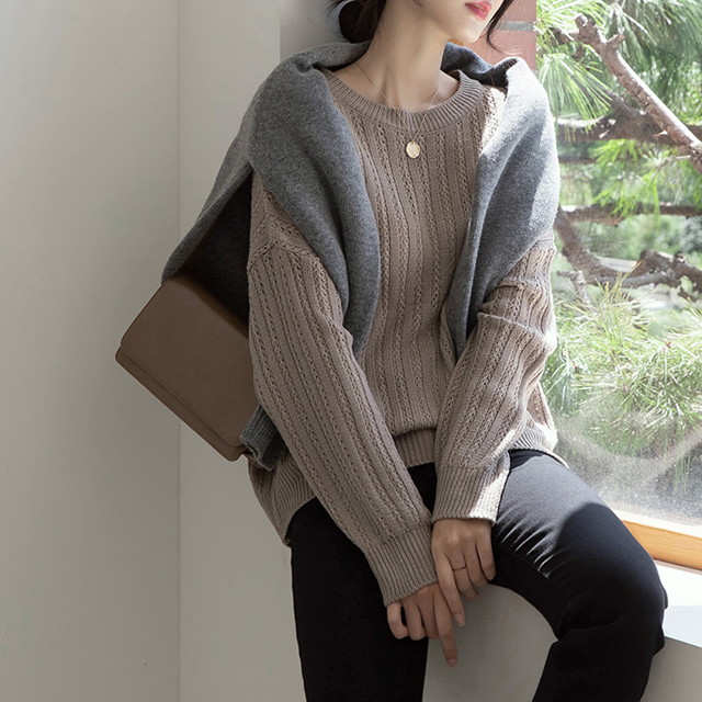 (T-5560) Lace pattern loose fit knit