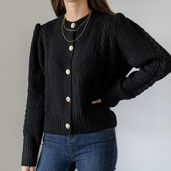 (CD-1597) Round Puff Knit Cardigan