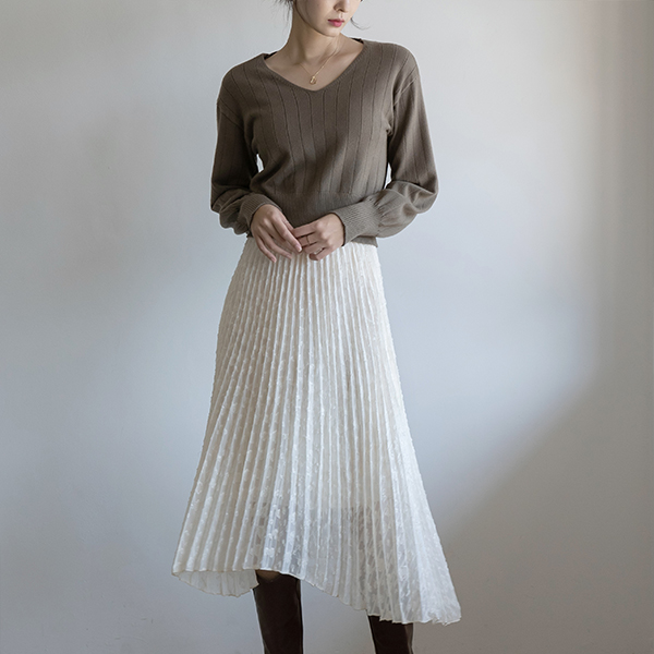 (SK-4083) Feather Pleated Skirt
