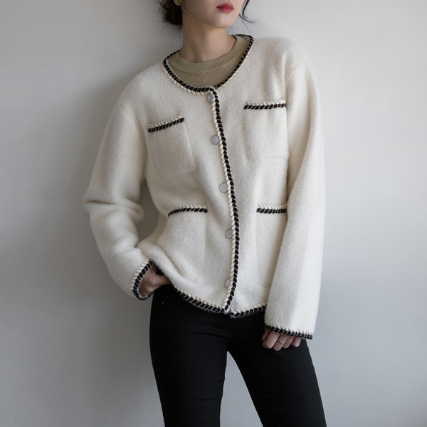 (JK-2310)Hairy Pocket Knit Jacket