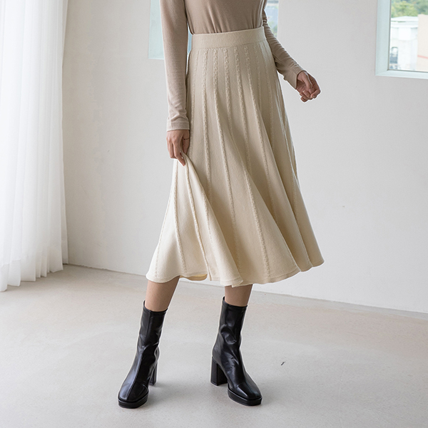 (SK-4105) Full silhouette banding knit skirt