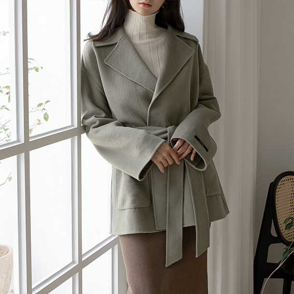 (CT-1313) Wool Big Collar Handmade Half Coat S