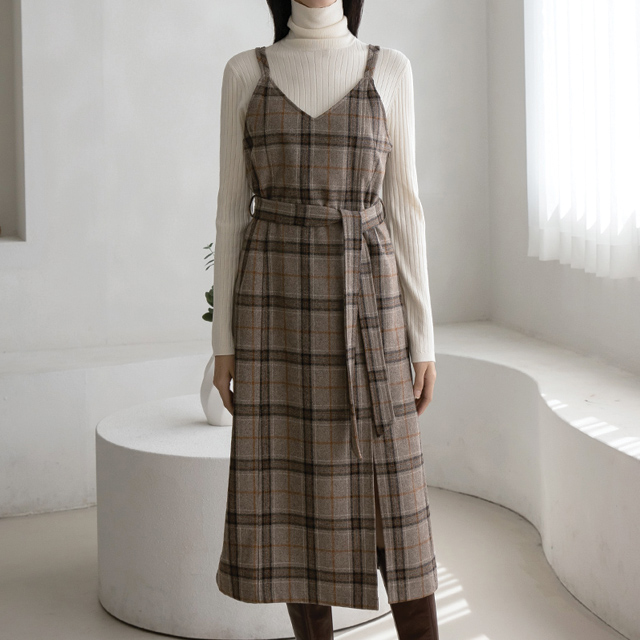 (OP-5229) Wool Check Layered One Piece S