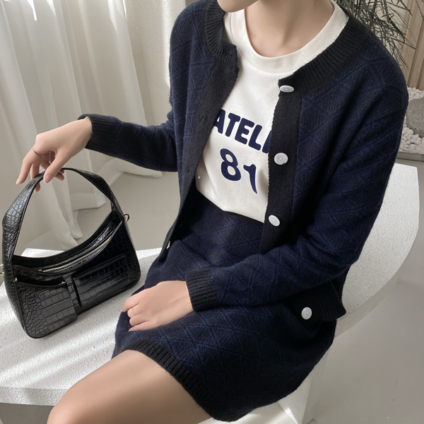 (OP-5327) Modern Knit Cardigan Skirt Set S