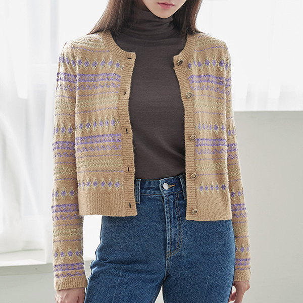 (CD-1550) Metal Multi-Pattern Knit Cardigan
