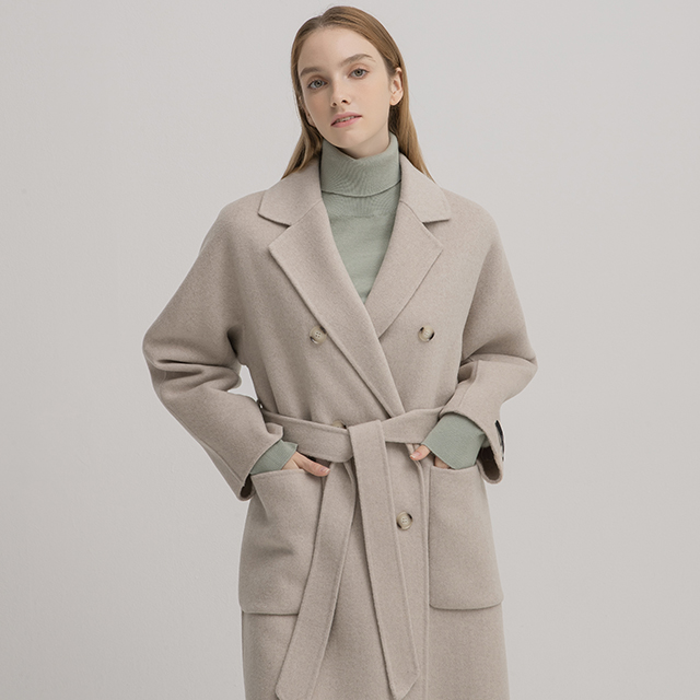 (CT-1310) Wool Belted Handmade Long Coat S