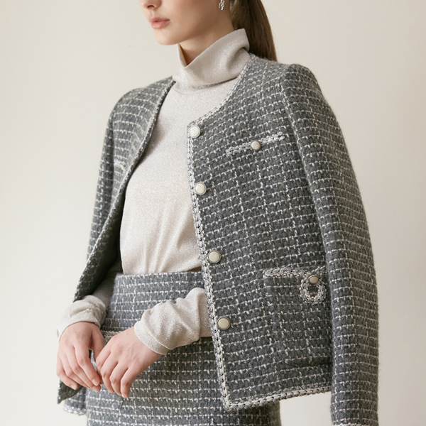 (JK-2289)Setup Wool Mix Tweed Jacket