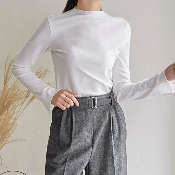 (T-5445) Fleece Half-Neck Slim Tee