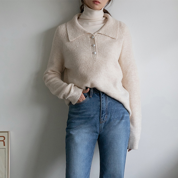 (T-5457) Overfit collar knit