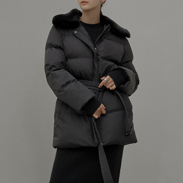 (JP-396) Round fur collar padded jumper S