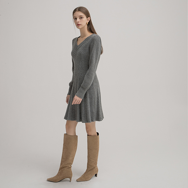 (OP-5226) V-neck cable knit one-piece
