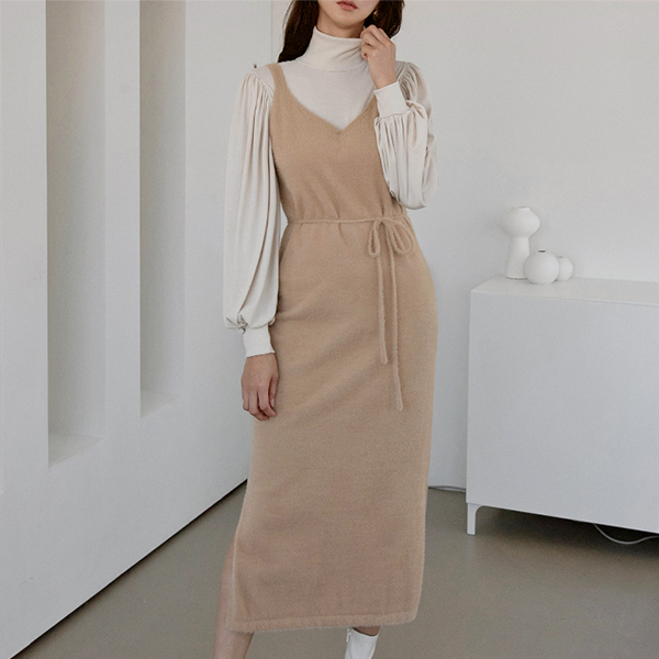 (OP-5249)Setup V-neck Fake Angora Nasi Knit One Piece