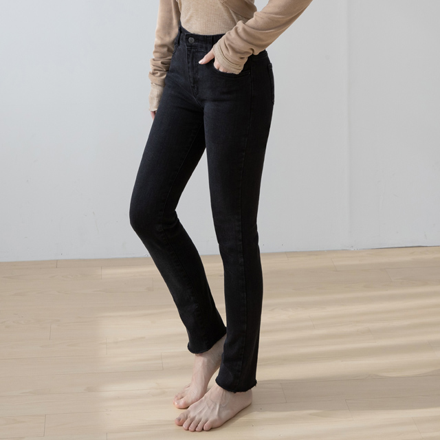 (N-PT-4551)EDEW S007 Slim Straight Winter Fleece Denim Pants