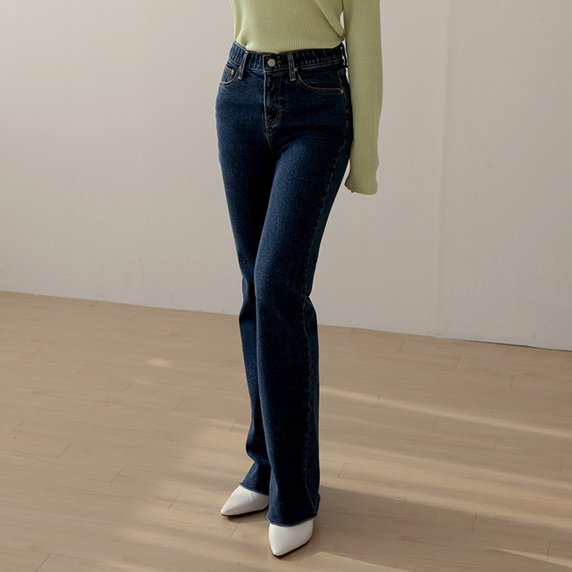 (N-PT-4566)EDEW B004 Long Slim Bootcut Winter Fleece Denim Pants