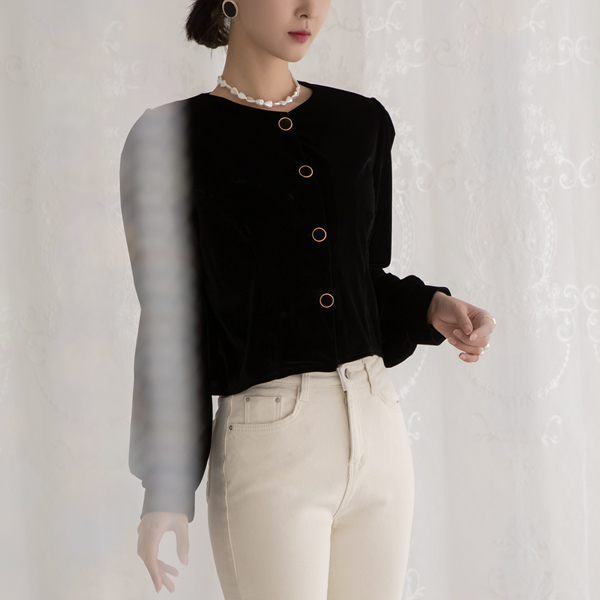(BL-3724) Button Point Velvet Blouse