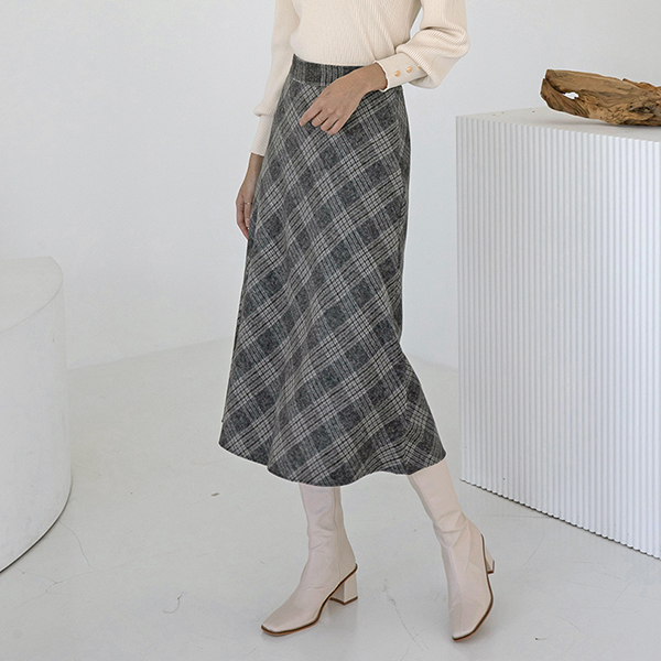 (SK-4186) Check full back banding skirt